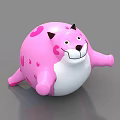 Pink Round Body Cat Shaped Plush Toy With Black Ears White Belly And Stretching Limbs