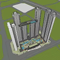 Modern High Rise Buildings With Connected Structure And Glass Facades