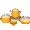 Ceramic Yellow Kitchenware Set With Lids Handles And Small Bowl 3d model