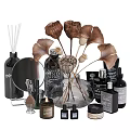 Perfume Cosmetics Collection With Skincare Bottles Dried Flowers And Decorative Vase