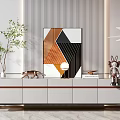 Modern Sleek TV Stand With Decorative Ornaments Plant And Geometric Artwork