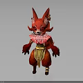 Red Mythical Fox Character With Pointed Ears Golden Belt And Pink Ruffled Collar