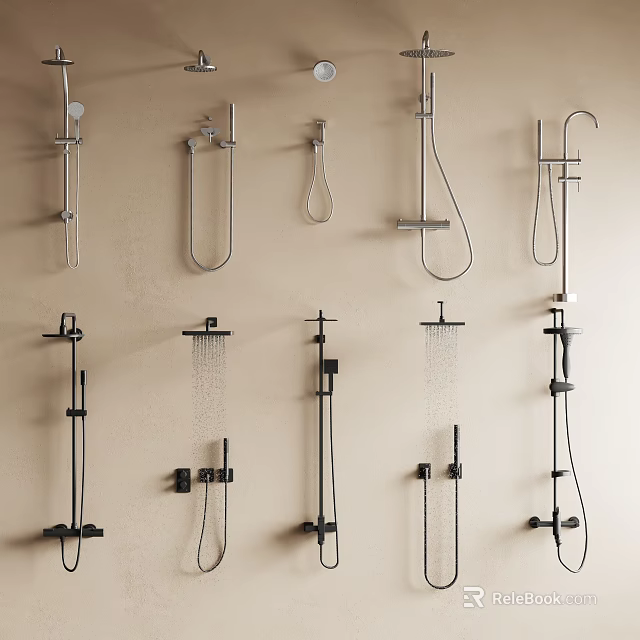 Various Modern Shower Systems With Stylish Wall Mounted And Handheld Design Options 3d model