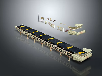 Industrial Conveyor Belt System With Frames Belts Yellow Markings And Components 3d model