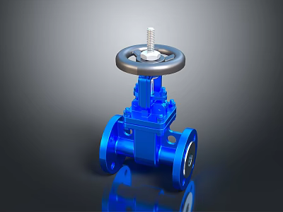 Blue Industrial Gate Valve With Metal Handwheel And Flanged Pipeline Ends Design 3d model