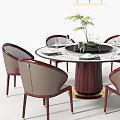 Round Marble Top Dining Table Set With Upholstered Chairs And Pendant Light Decor 3d model