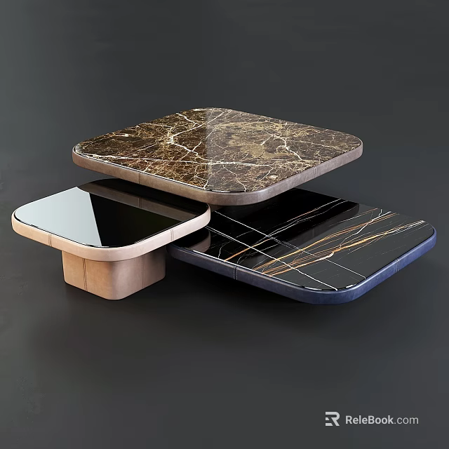 Modern Nesting Square Coffee Tables With Luxury Marble And Mirror Polished Elegant Tabletop Designs 3d model 