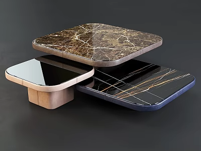 Modern Nesting Square Coffee Tables With Luxury Marble And Mirror Polished Elegant Tabletop Designs 3d model