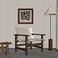 Accent Chair In Cozy Interior With Decorative Painting Floor Lamp Wooden Side Table And Rug