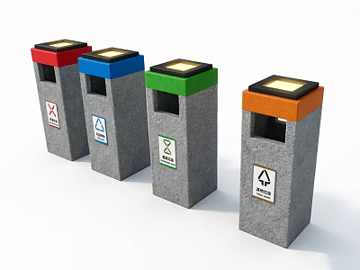 Public Facility Color Coded Trash Bins Featuring Recycling Symbols And Lids 3d model