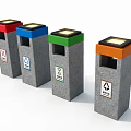 Public Facility Color Coded Trash Bins Featuring Recycling Symbols And Lids