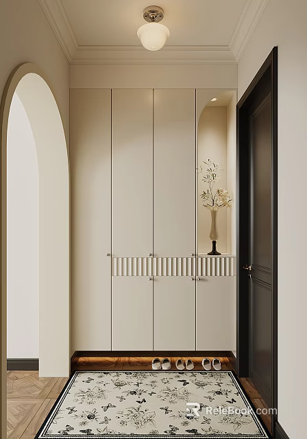 Modern Entryway Shoe Cabinet Interior Design With Sleek Storage And Decorative Vase 3d model 