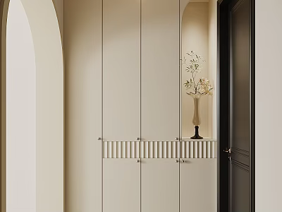 Modern Entryway Shoe Cabinet Interior Design With Sleek Storage And Decorative Vase 3d model