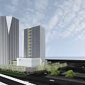 Twin Modern Office Towers With Green Landscaped Areas And Highway Interchange