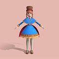 Elegant 3D Cartoon Character Wearing Blue Dress Red Cape Brown Hat On Pink Background