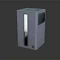 Modern Gray Cube Shaped Device Design With Green Vertical Light Strip And Transparent Window