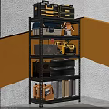 Sturdy Metal Multi tier Garage Shelf With Tools Tire Storage Boxes And Fuel Cans