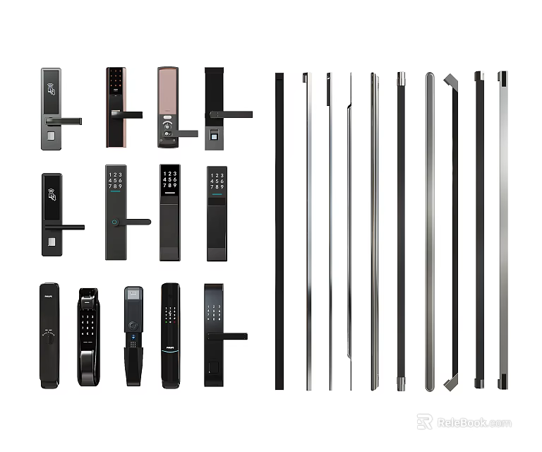 Various Stylish Door Handles In Black Silver Finishes And Modern Designs For Home Doors 3d model 