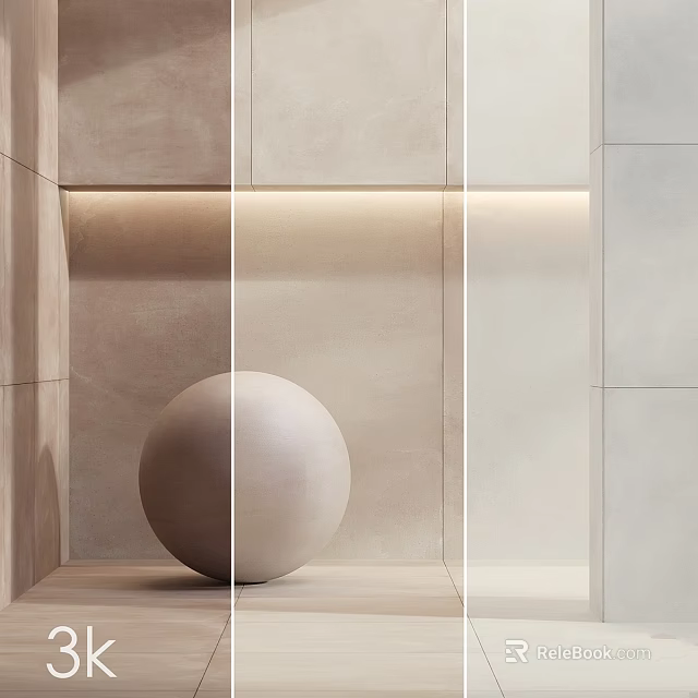 Minimalist Modern Stone Wall Panels With Recessed Lighting And Spherical Decor On Platform 3d model 