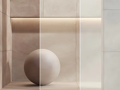 Minimalist Modern Stone Wall Panels With Recessed Lighting And Spherical Decor On Platform 3d model