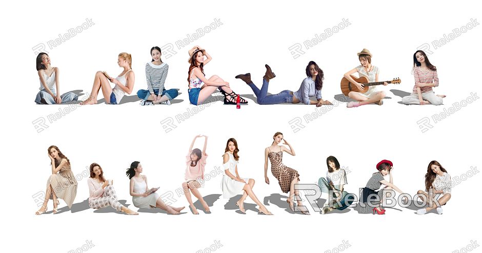 Modern multi-person sitting posture fashion beauty figure woman model