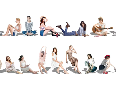 Group of Diverse People in Various Casual Poses and Leisure Activities 3d model