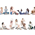 Group of Diverse People in Various Casual Poses and Leisure Activities