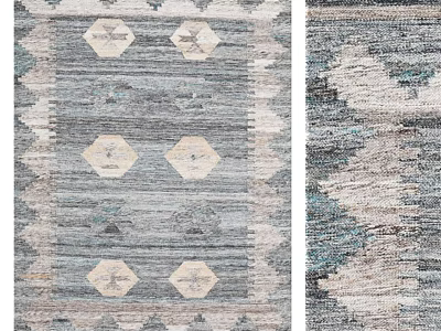 Square Rug With Geometric Patterns Blue Gray Tones Hexagon Motifs And Striped Design 3d model