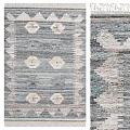 Square Rug With Geometric Patterns Blue Gray Tones Hexagon Motifs And Striped Design