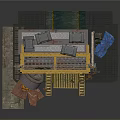Industrial Mechanical Structure With Metal Frame Square Boxes Circular Canisters And Yellow Grid Floor