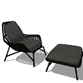 Modern Leisure Chair With Wicker Frame Gray Cushion And Ottoman