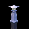 Traditional Outdoor Light With Stone Pillar And Square Lantern Shade Lattice Design