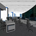 Modern Monitoring Room Command and Control Hall Monitoring Hall Dispatching Command Center Office Desk and Chair 3d model