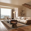 Modern Living Room Interior With Large Windows Wooden Floors Sofa And Green Plant