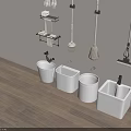 Essential Bathroom Accessories With Wall Mounted Racks Cleaning Tools And White Ceramic Sinks 3d model