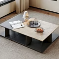 Modern Coffee Table With Wooden Top Black Frame Tray Glass Cups And Fruit Bowl