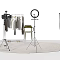 Iron Art Studio Display With Clothes Rack Tripod Stand And Ring Light 3d model