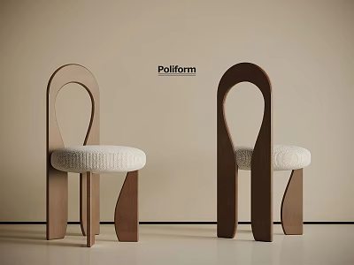 Modern Poilform Single Chair With Curved Wooden Backrest And Upholstered Seat 3d model