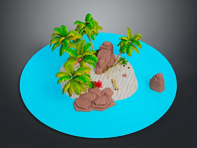 Beautiful Tropical Island Scenery With Blue Water Palm Trees Rocks And Sand Beach 3d model