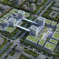 Modern Office Buildings Complex Featuring Green Roofs And Urban City Layout