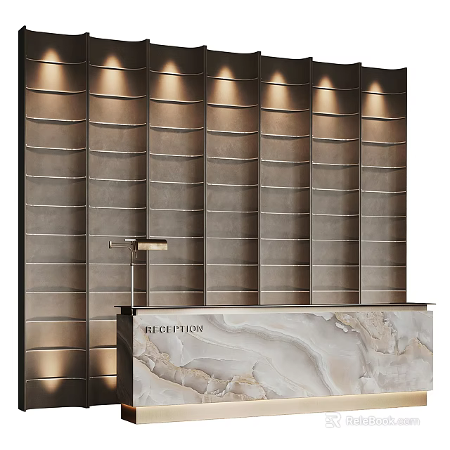 Modern Elegant Reception Desk With Marble Countertop And Backlit Layered Wall 3d model 