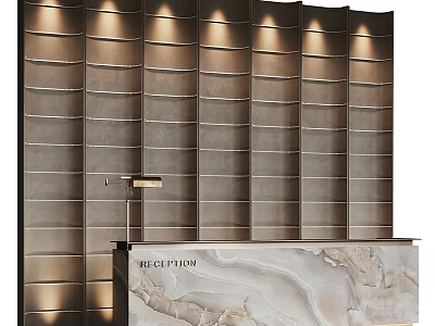 Modern Elegant Reception Desk With Marble Countertop And Backlit Layered Wall 3d model