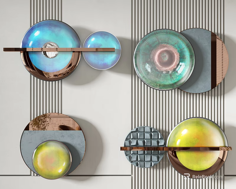Stylish Modern Wall Decor With Round Glass Elements And Metal Frames 3d model