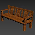 Wooden Three Seater Sofa With Armrests And Slatted Back Design 3d model