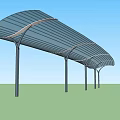 Modern Outdoor Curved Sunshade Canopy With Metal Support Poles And Transparent Roof