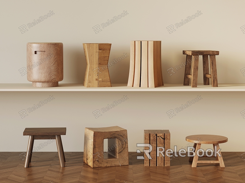 Modern Style Stool Wooden Stool Round Stool Wooden Stool Square Stool model