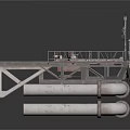 Industrial Platform Equipment With Metal Railings Pipes And Mechanical Structure