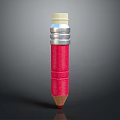 Glittery Red Pencil with Yellow Eraser Silver Ferrule and Sharpened Red Tip on Gray Background