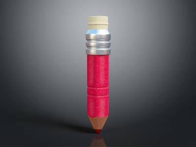 Glittery Red Pencil with Yellow Eraser Silver Ferrule and Sharpened Red Tip on Gray Background 3d model