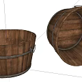 Vintage Rustic Wooden Barrel Shaped Wash Basin With Metal Hoops